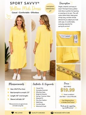 Sport Savvy Yellow Midi Dress - Women's Casual Shirt Dress